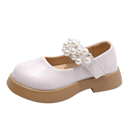 

Yinguo Fashion All Season Children Casual Shoes For Girls Flat Soles Thick Soles Solid Pearl Hook Loop Soft Comfortable Elegant And Simple Style