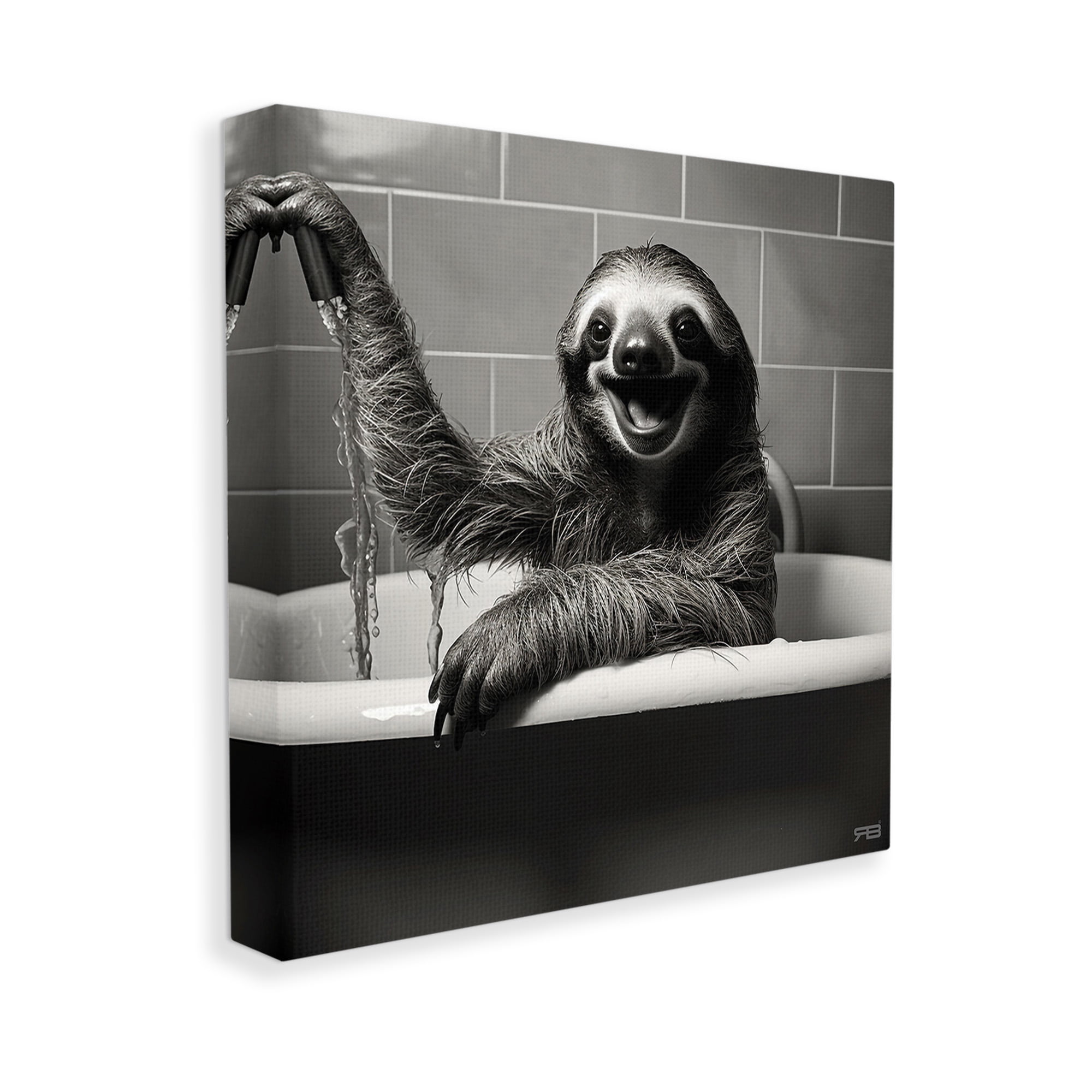 Stupell Industries Smiling Sloth in Tub Animals & Insects Painting Gallery Wrapped Canvas Art Print Wall Art, 36 x 36