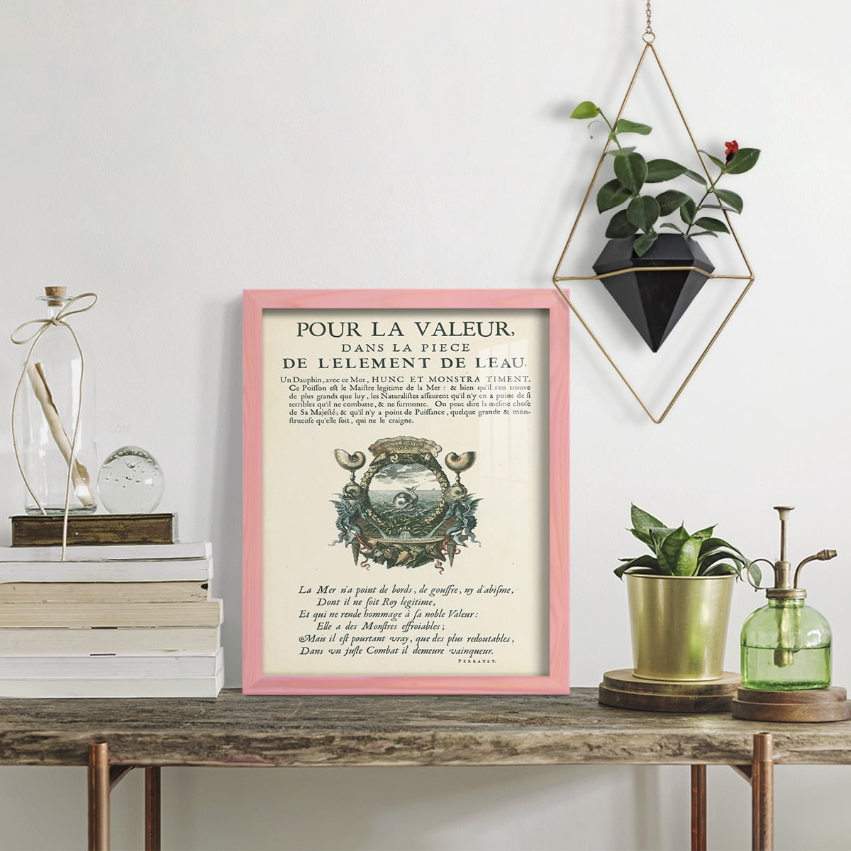Printed Embellished Bookplate VII - Framed Print w/glass - Sunset Pink
