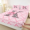thumbnail image 3 of Homewish Leopard Print Letter Twin Sheet Sets, Ribbon Monogrammed K Twin Fitted Sheet, Hippie Mandala Damask Flat Sheet, Ultra Soft Bedroom Decor, 3-Piece, 3 of 7