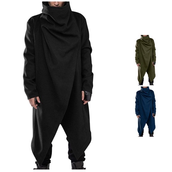 XIAOCHA Wrap High Collar Long Coat For Men Asymmetric Hem Relaxed Fit Goth Daily Outer Jacket