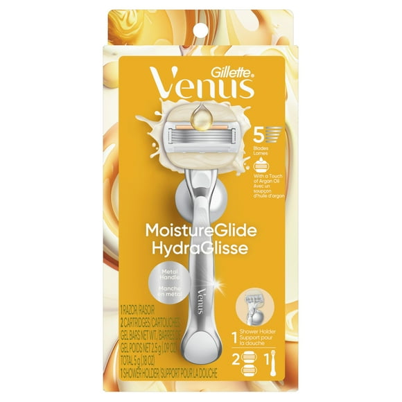 Rasoir Venus HydraGlisse pour femmes, manche réutilisable, 2cartouches de rechange de rasoir et support pour la douche 1CT