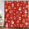 thumbnail image 2 of Christmas Gingerbread Man Shower Curtain, Cute Santa Snowman Candy Cane Xmas Pattern Red Shower Curtain for Bathroom, Winter Holiday Waterproof Fabric with Hooks 72x72inch, 2 of 7
