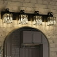 thumbnail image 5 of 4-Light Modern Crystal Bathroom Vanity Lights Black Bathroom Light Fixtures Crystal Vanity Shower Lights Over Mirror, Mirror Glass Crystal Bathroom Vanity Lighting Fixtures, 5 of 6