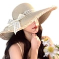 thumbnail image 2 of Elegant Lace Ribbon Sun Hat - Stylish Ladies' Wide Brim Straw Hat with Frayed Edges，Perfect for Beach&Outdoor Travel Beige One Size, 2 of 7