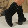 thumbnail image 6 of Viluyesy Womens Western Mid Calf Boots, Pull-On Comfortable Chunky Heels Fall Fashion Slouchy Boots Black US6.5, 6 of 9