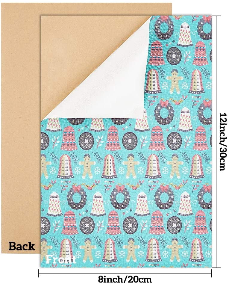 1 Box Christmas Theme Imitation Leather Fabric Self-adhesive Fabric for Garment Accessories Mixed Color 30~30.7x19.5~20x0.05cm 18sheet/box