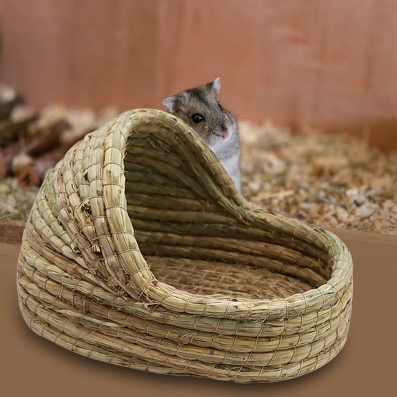 Hand Woven Rabbit Bed Hut Straw Hamster Nest for Bunny Mice 35cmx23cm