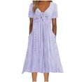 thumbnail image 3 of ZVAVZ Womens Summer Dresses 2025,Ladies Petal Sleeve Solid Color Midi Dresses Fashion Round Neck Eyelet Flowy Dress Purple,2XL, 3 of 7