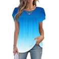 thumbnail image 2 of SROBPTY Womens Summer Tunic Tops, Casual T Shirts for Women, Womens Casual Loose V Neck Short Sleeve T Shirt Blouse Dressy Tops Blue,XL, 2 of 5