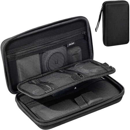 ProCase Large Hard Travel Electronic Organizer Case for MacBook Power Adapter Chargers Cables Tech Organizer Hard Drive USB Flash Disk SD Card Portable Electronics Accessories Bag -Black