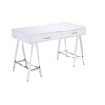 thumbnail image 3 of GZXS Contemporary Writing Desk with Built-in Charging Station, Dual Drawers, Glossy MDF Top and Chrome Metal Legs, 54"L x 22"W x 32"H, Black, 3 of 7