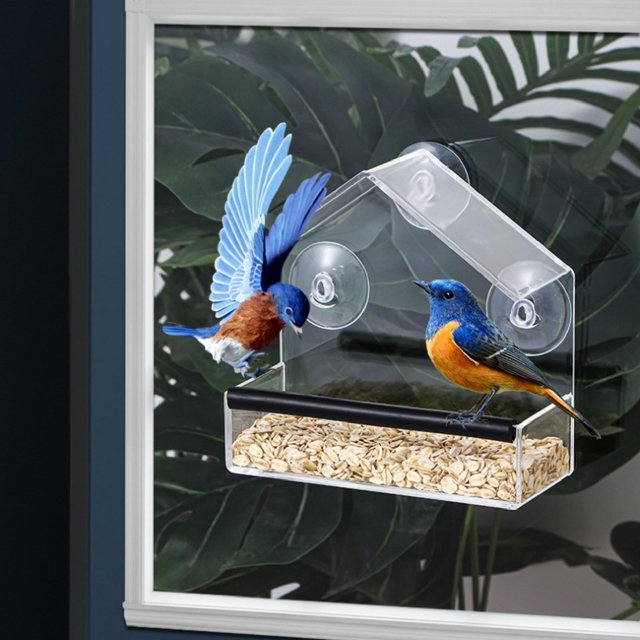 Comedero para pájaros de ventana, comedero acrílico para pájaros, regalo para observar aves, decoración de jardín, resistente, fácil de limpiar, con Con tira de goma