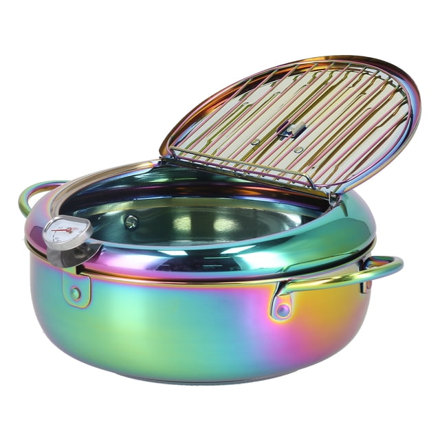 Deep Fryer Pot, 3.2L Stainless Steel Tempura Deep Frying Pot with and Oil Draining Rack, Japanese Style Tempura Fryer Pan for Tempura Chips, Fish, and Chicken
