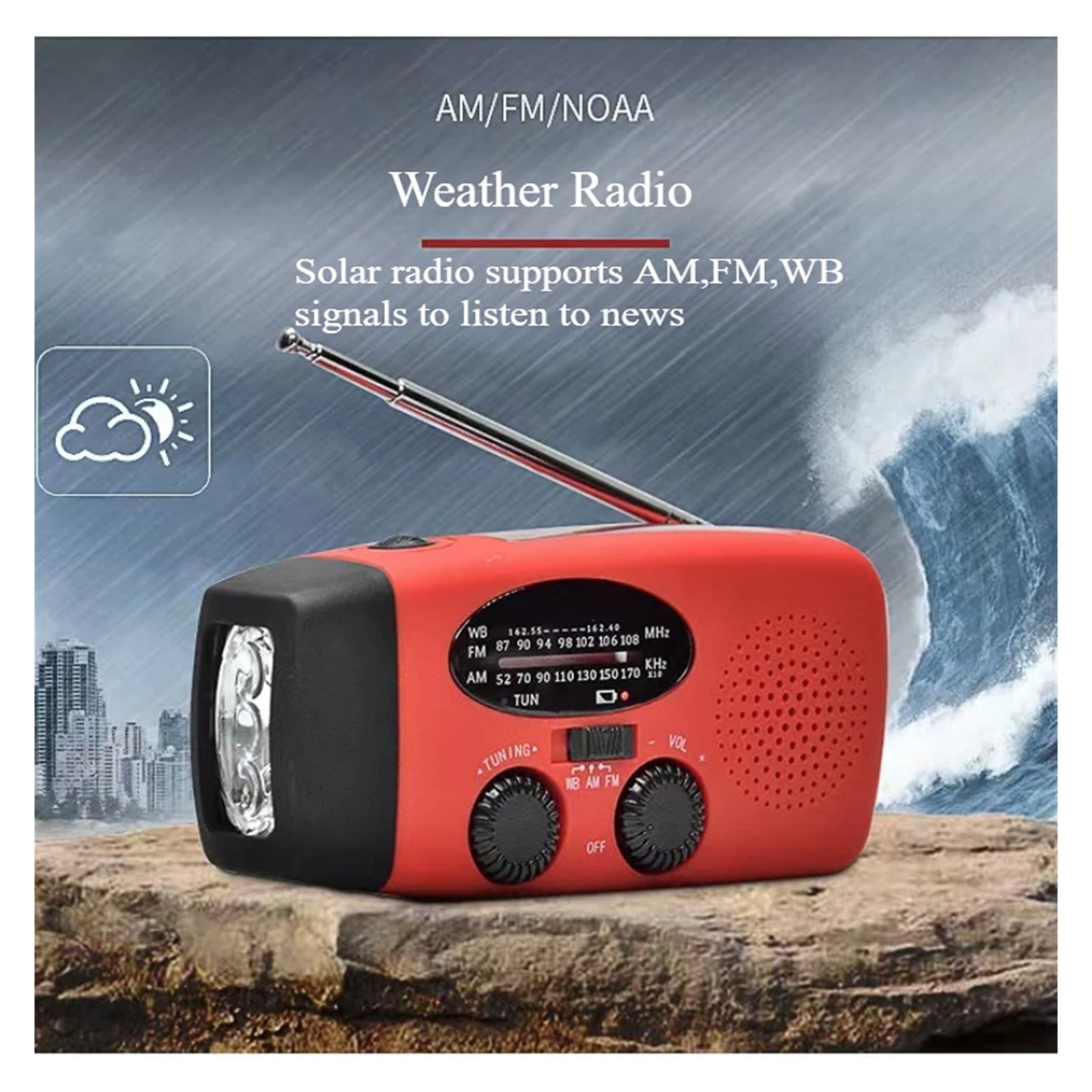 Multifunctional Hand Crank Power Generation Emergency Radio Solar Disaster Prevention FM AM WB NOAA USB LED Flashlight