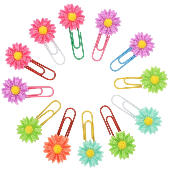 WHAMVOX 12 pcs Funny Bookmark Paperclips Small Marking Flower Paperclips Metal Paper Clips