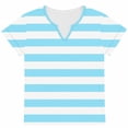 thumbnail image 4 of Olyvenn Women's Striped Shirt Summer Fashion Cap Short Sleeve Color Block Tops Notched V Neck Summer Tee Shirts Light Blue XL, 4 of 6