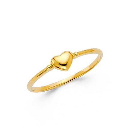 14k Solid Yellow Gold Ring - Womens 14K Solid Yellow Gold Small Heart Band Fancy Ring, Size 4