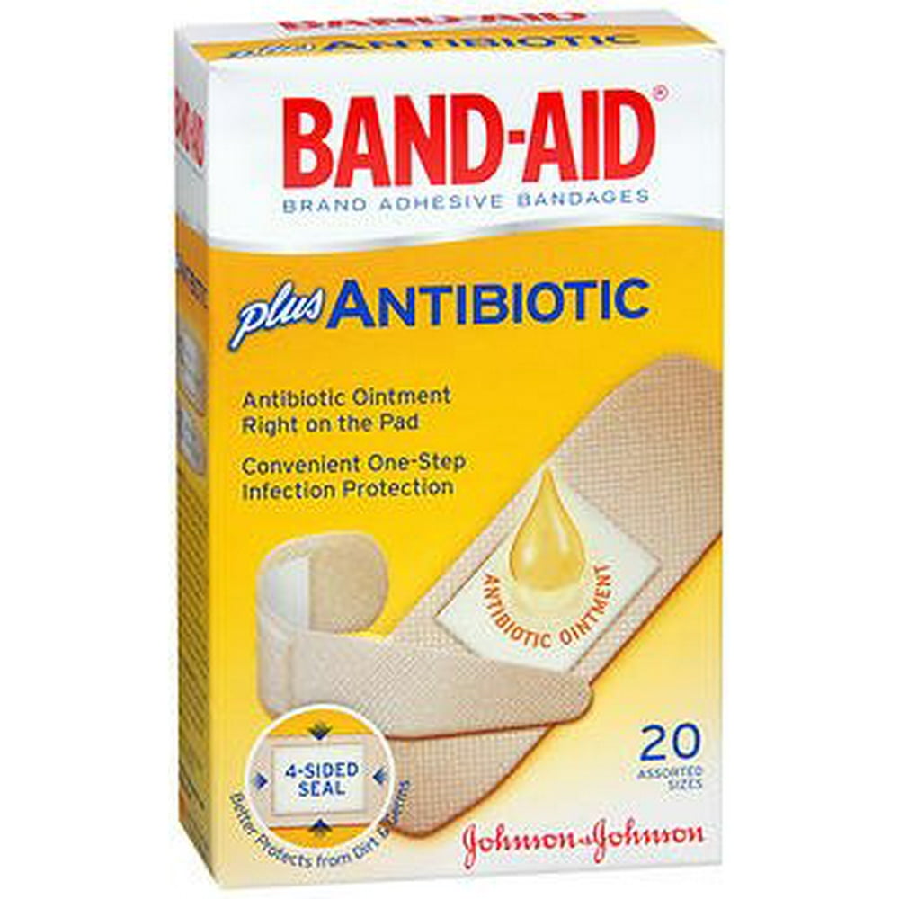 BandAid Brand Adhesive Bandages Plus Antibiotic, Assorted Sizes, 20