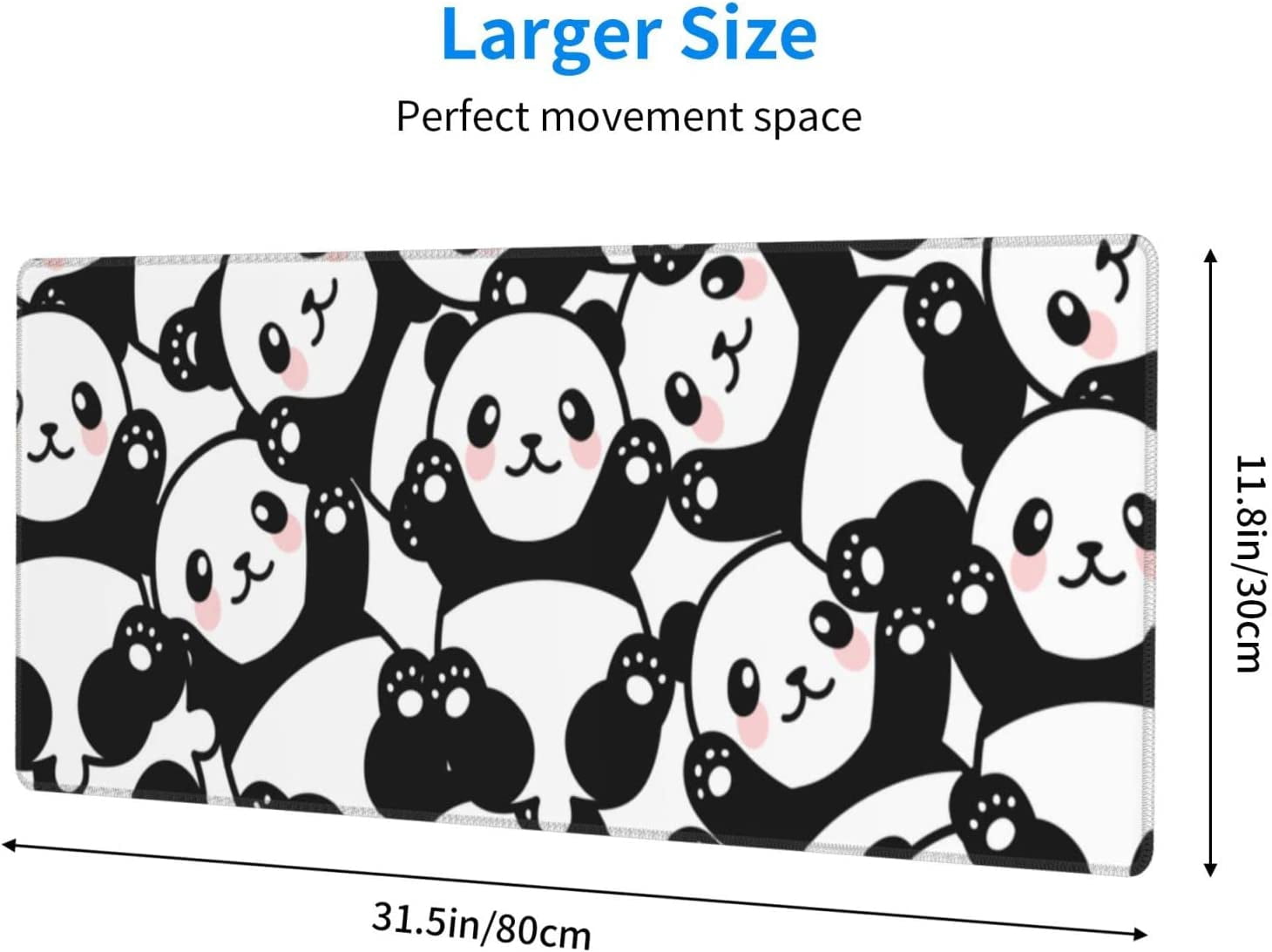 Cute Panda Print Mouse Pad Extended Large Gaming Mouse Pad XL Oversized Desk Pad Stitched Edges Non-Slip Mat 31.5 X 11.8 Inch
