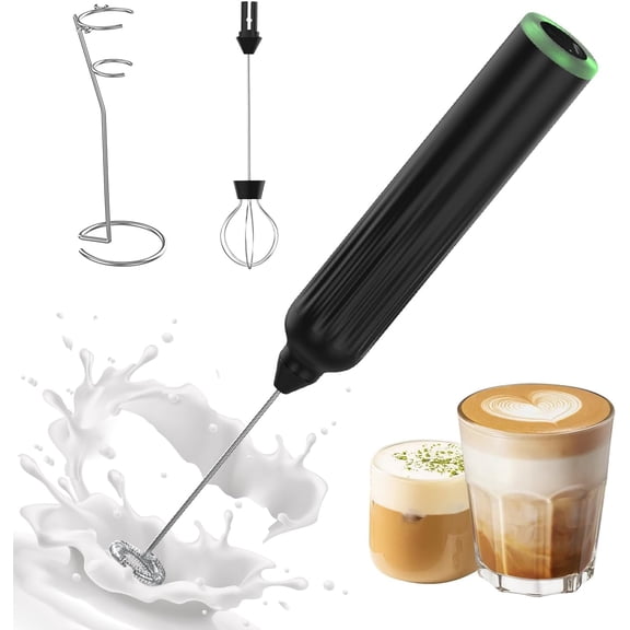 ​LIUJIABAO 2-in-1 Rechargeable Milk Frother Hanheld with Stand Set for Matcha Lattes Cappuccino, Kitchen Gifts(Black)
