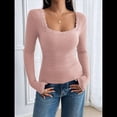 thumbnail image 4 of Camisas de Larga para Mujer, Cuello Cuadrado, Tops Cortos de Punto Acanalado, Conjuntos de Otoño, Ropa de Moda Raíz de Rosa S, 4 of 10