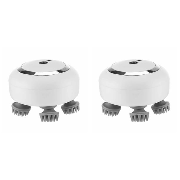 2X Masajeador de Cabelludo Eléctrico, Masajeador de Cabeza Portátil para el Crecimiento del Cabello, Masajeador de Cabello de Mano con 4 Cabezales de Masaje