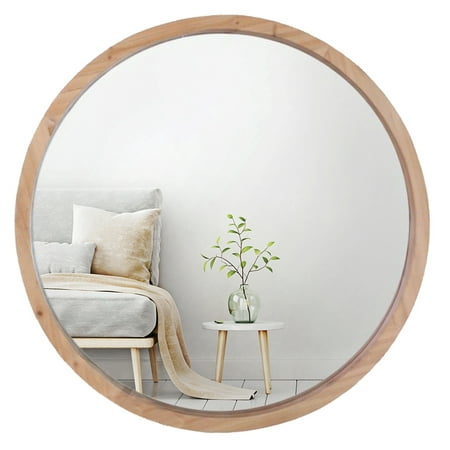 Mirrorize Canada, Miroir mural rond, cadre en bois MDF marron naturel,  grand cercle, décoration moderne pour salle de bain, entrée, chambre à  coucher (30 po. Diamètre) 
