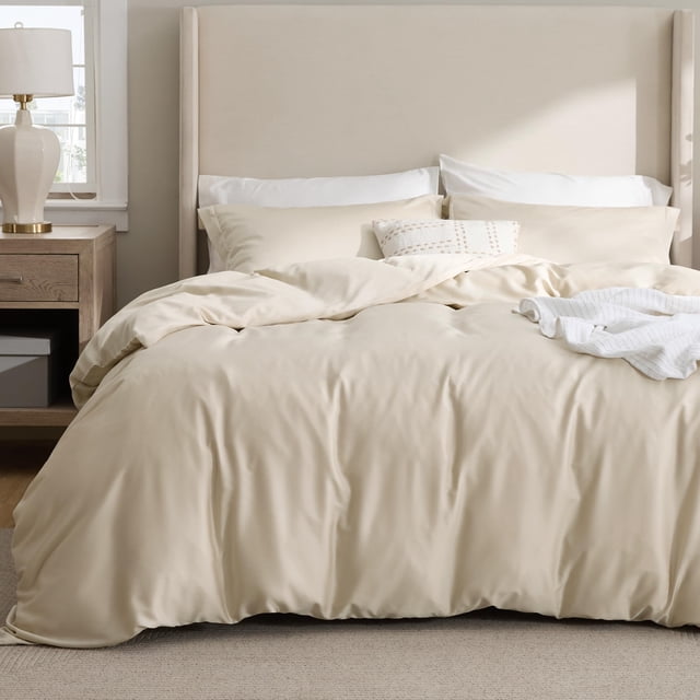 Juego de Funda de Edredón Bedsure Mezcla de Algodón Talla Queen Beige