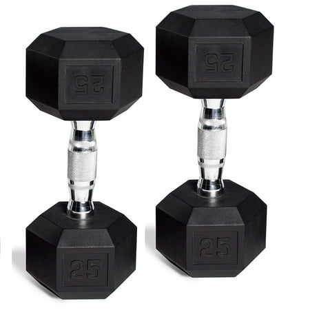 CAP Barbell Set of 2 Hex Rubber Dumbbell with Metal Handles, 85 Lbs, Pair of Dumbbells