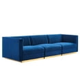 thumbnail image 2 of Modway Sanguine Channel Tufted Performance Velvet 3-Seat Modular Sectional Sofa in Navy, 2 of 10