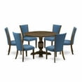 thumbnail image 2 of East West Furniture 7-Pc Dining Room Table Set - Dinner Table and 6 Blue Color Parson Dining Chairs with High Back - Distressed Jacobean Finish, 2 of 7