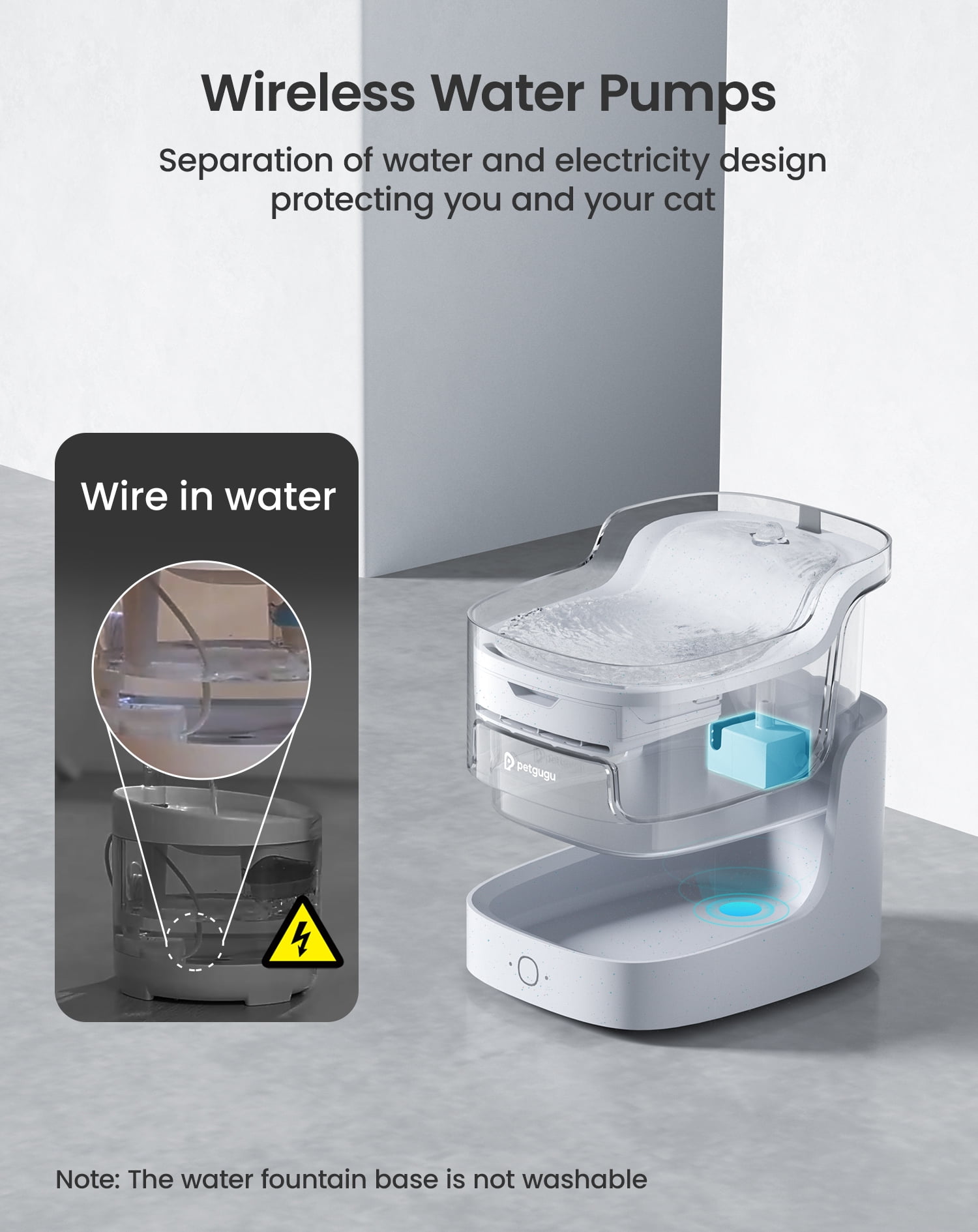 Petgugu Smart Pet Fountain with App Monitoring, 2L/68oz Automatic Water Dispenser, Wireless Pump, 8 Layers Filtration, Wi-Fi Control, Ultra-Quiet Water Fountain for Cat Dog (PF1)
