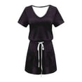 thumbnail image 4 of cfhntfmh Dresses for Women Summer V Neck Short Sleeve Mini Dress Drawstring Waist Short Sundresses with Pockets, 4 of 5