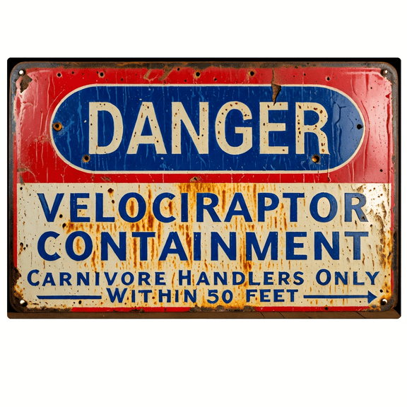 Danger Velociraptor Containment Carnivore Handlers Only Within 50 Feet Metal Tin Signs Warning Sign Dinosaur Park Poster 8x12 Inch