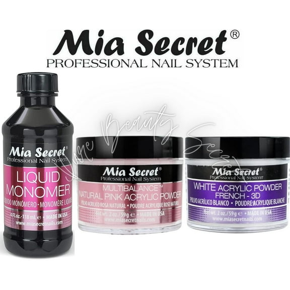 Mia Secret Liquid Monomer 4 oz and Powder 2 oz x 2 (WHITE   NATURAL PINK)