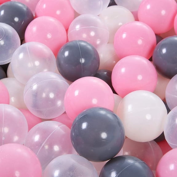PlayMaty Colorful Ball Pit Balls 100pcs Plastic Ocean Balls Crush Proof Balls for Kids Playhouse (Pink/Gray/Whtie/Clear)