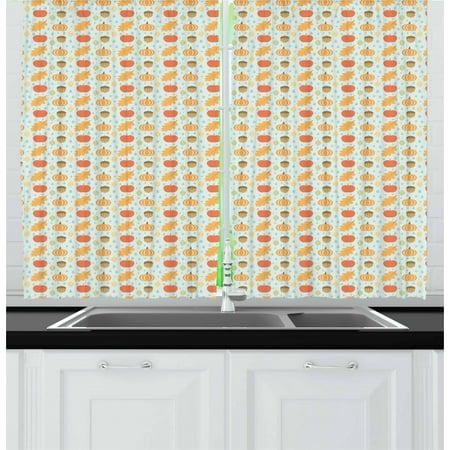 Acorn Curtains 2 Panels Set Flat Art Inspired Doodle Acorns