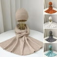 thumbnail image 2 of 2 Pcs/Set Écharpe Chapeau Adultes Confortable Extensible Coupe-Vent Thermique Doux Résistant au Froid Couleur Unie Automne Hiver Hommes Femmes Kit de Bonnet Tricoté Long pour Extérieur, 2 of 10