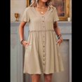 thumbnail image 4 of Vestido Bohemio de Fiesta para Mujer, de Corta, con Botones y Cuello en V, con Bolsillos, Color Albaricoque M, 4 of 6