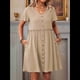 thumbnail image 4 of Vestido Bohemio de Fiesta para Mujer, de Corta, con Botones y Cuello en V, con Bolsillos, Color Albaricoque M, 4 of 6