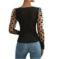 thumbnail image 4 of AherBiu Going out Tops for Women Ribble Knitted Square Neck Low Cut Mesh Dotted Long Sleeve Shirt Blouse, 4 of 4