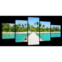 Elephant Stock Canareef Resort Jetty Wall Art - Horizontal Multi Panel Canvas - 5 Pieceliving Room Wall Decor - Photography Nautical Multi Panel - Blue And Turquoise Decor - 29" x 12"