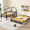 thumbnail image 2 of EUROCO Metal Twin over Full House Bunk Bed for Kids Teens Bedroom, Seperate 2 Beds in One, Black, 2 of 13