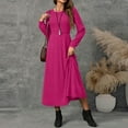 thumbnail image 5 of CharmCyan Women’s Long Sleeve Pleated Maxi Dress with Crew Neck Solid Ribbed Knit Fabric Elegant A Line Casual Style Comfortable Fit Hot Pink XL, 5 of 9