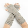 thumbnail image 2 of UJNDER Hollow Knitted Gloves Wool Warm Arm Sleeve Long Jacquard Open Fingered Winter Accessories for Stylish Autumn Fashion Light Gray, 2 of 6