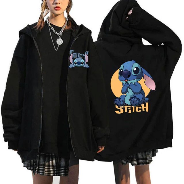 Sudadera con capucha de dibujos animados de Disney Stitch para mujer, ropa de calle de Manga, Harajuku, Anime, divertido, invierno, años 90