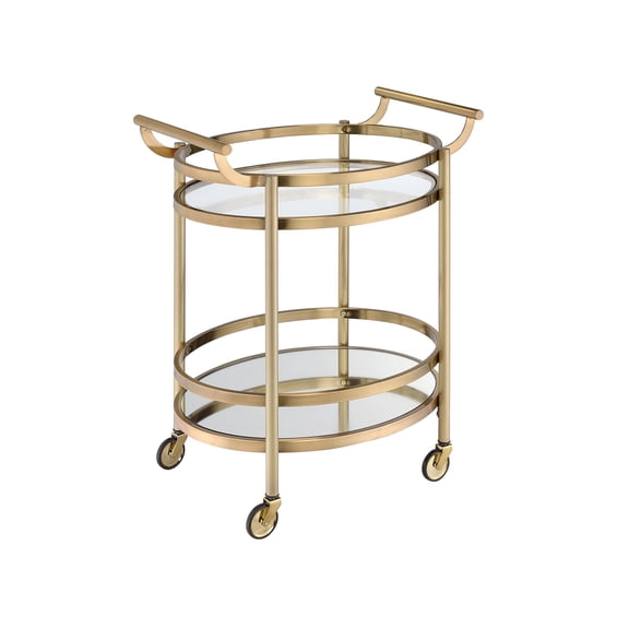 Bowery Hill 2 Tiered Serving Cart in Clear Glass and Gold, 34" H x 27" W x 19" D