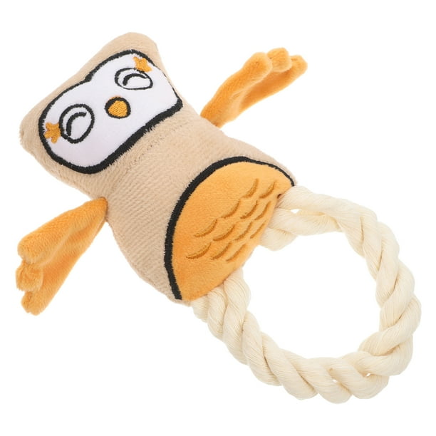 Juguete chirriante de búho de cuerda de algodón para perros, juguete interactivo de peluche para masticar, juguete seguro y resistente para masticadores agresivos, cachorros y perros pequeños