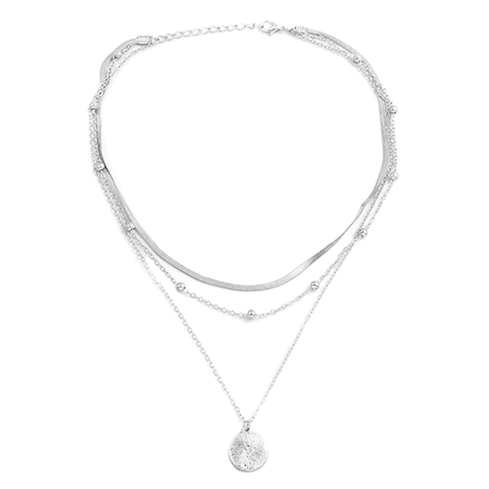 Fashion Boho Multilayer Silver Chain Choker Necklace Women Jewelry Sun Pendant H 